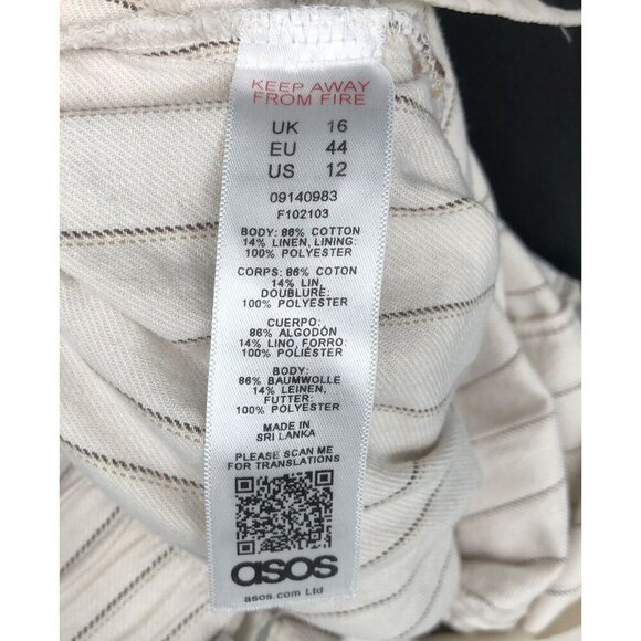 Asos Striped Linen Blend Trousers Womens 12 Beach Boho Vacation Resort Summer - Picture 6 of 10